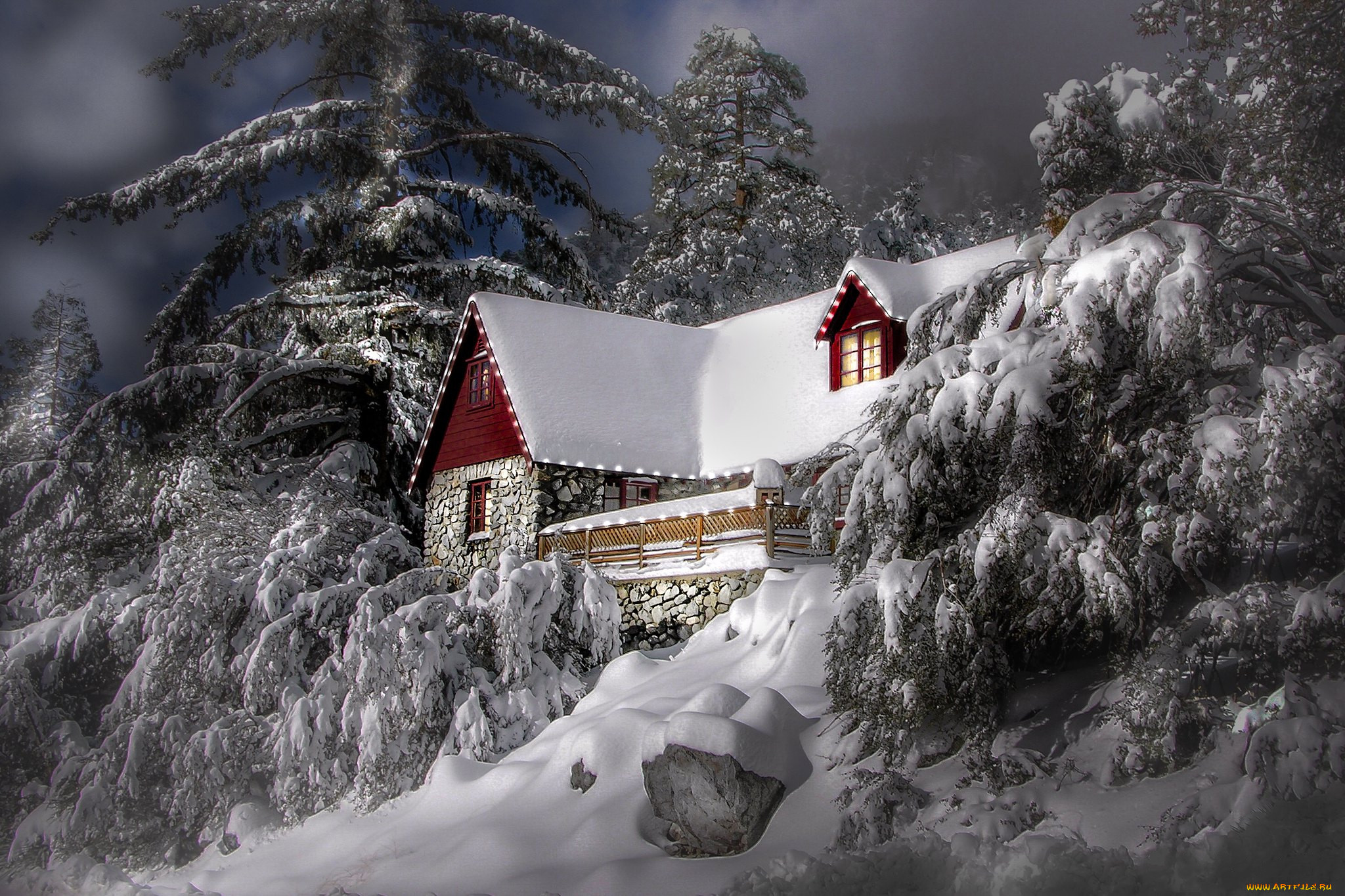 Зимняя сказка. Домик в зимнем лесу. Заснеженный домик. Красивый зимний домик. Дом в заснеженном лесу.